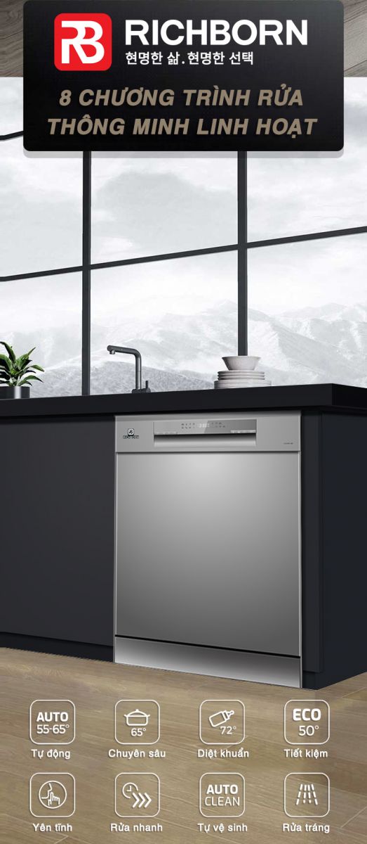 8 chương trình rửa thông minh của Máy Rửa Bát RICHBORN RDS6085FMS
